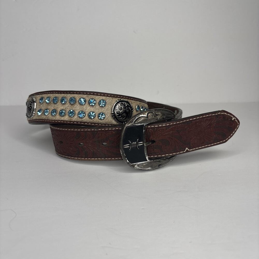 LADIES NOCONA Leather COWHIDE & RHINESTONE WESTERN BELT SIZE 34